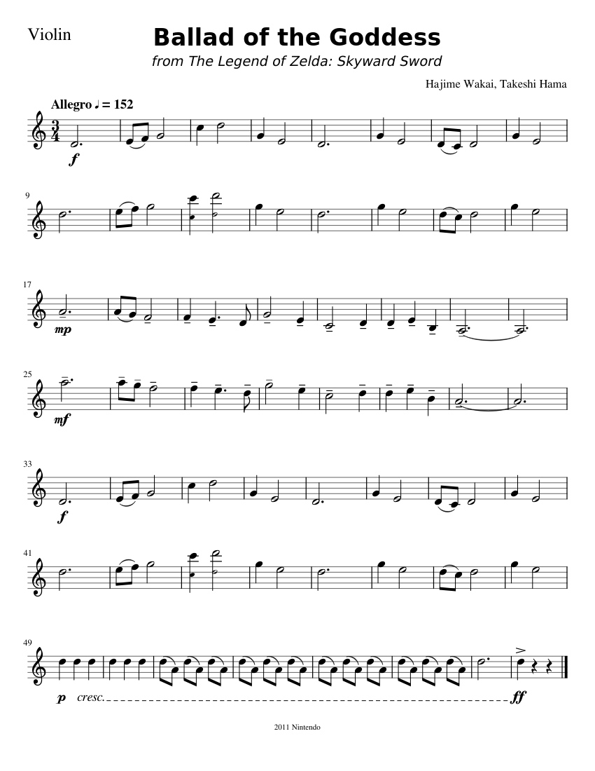 Ballad of the Goddess Sheet Music for Violin (Solo)