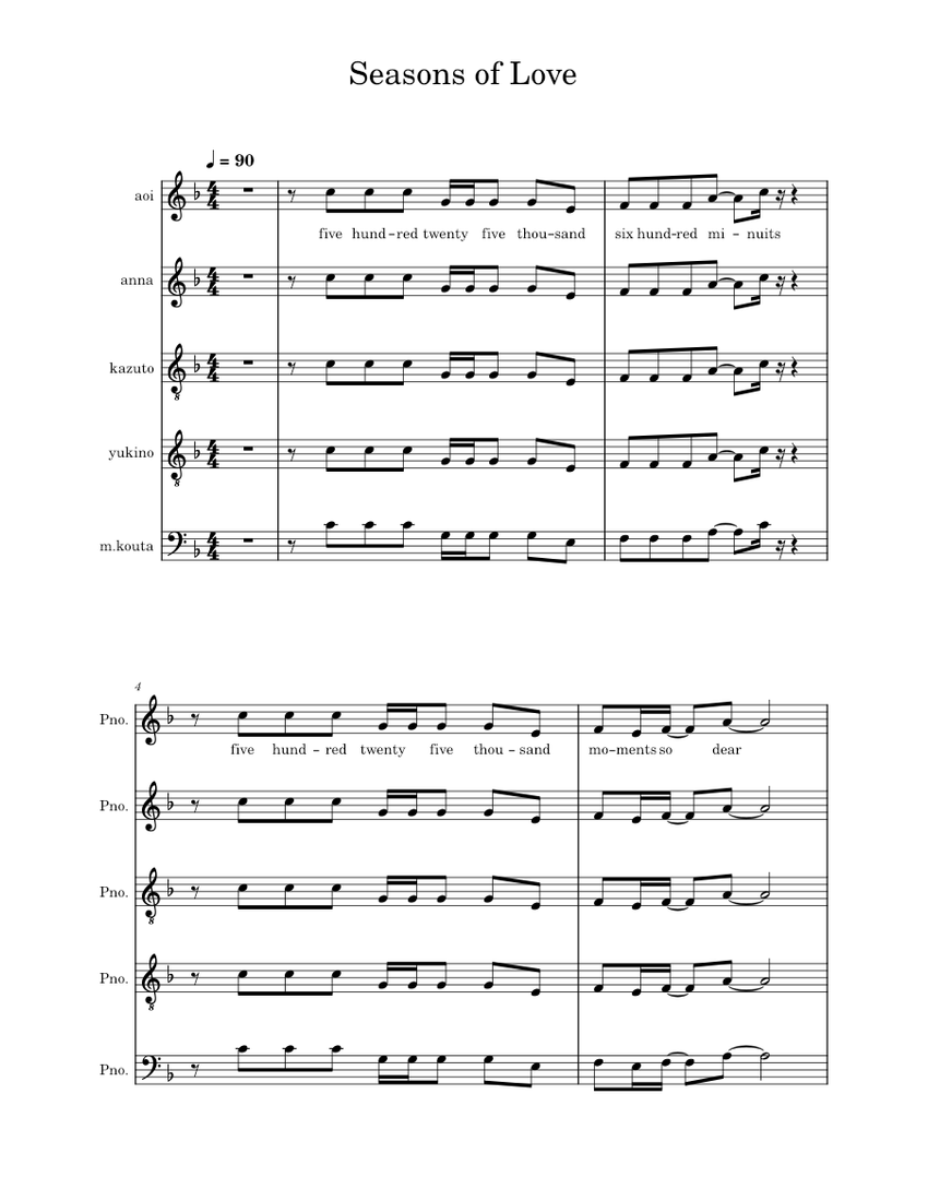 Seasons of Love Sheet music for Piano (Mixed Quintet) | Musescore.com