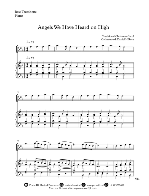Angels We Have Heard on High  - Gloria in excelsi Deo - Easy Bass Trombone and Piano (Arr. Daniel H Rosa) - Traditional Christmas Carol (Instrumental Solo (with Piano Accompaniment))