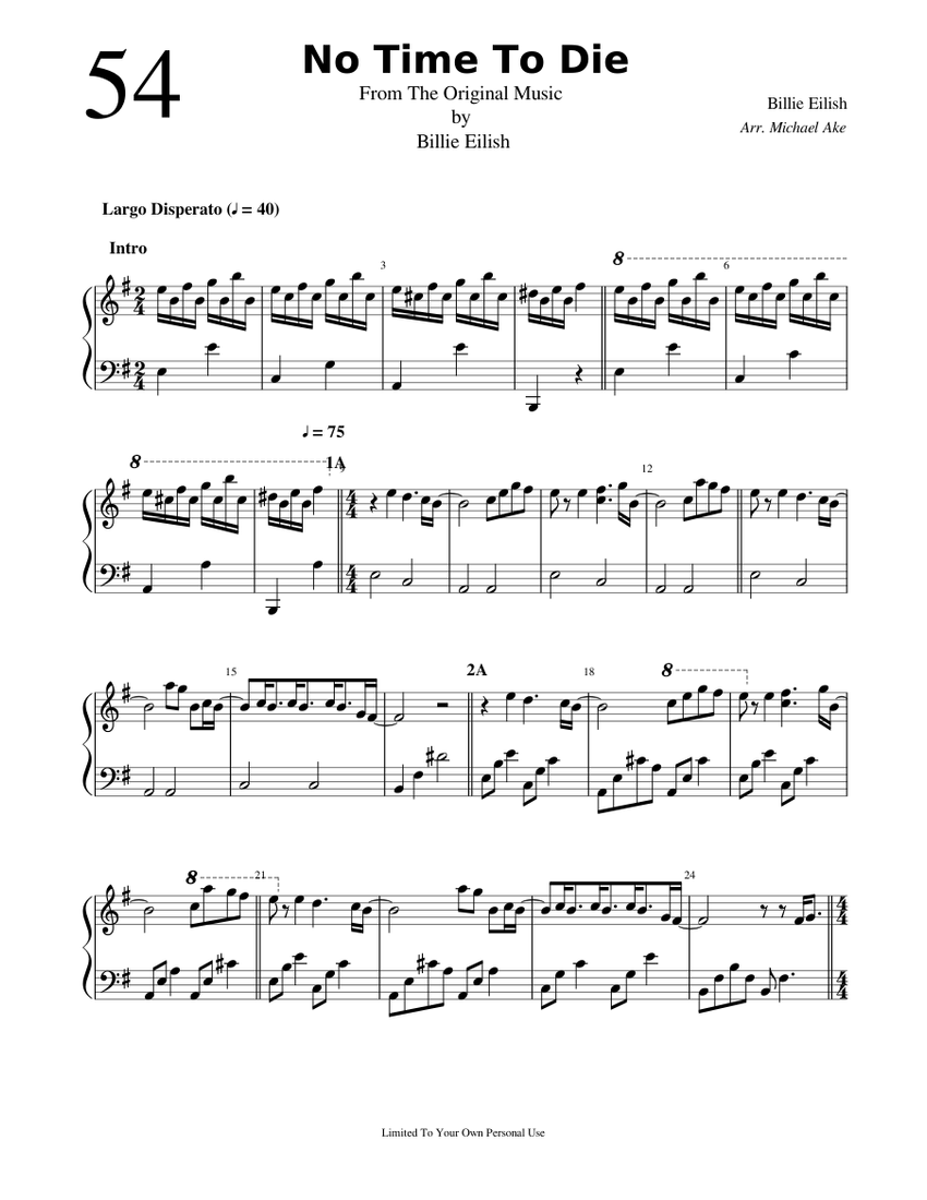 No Time To Die Billie Eilish Sheet music for Piano (Solo)