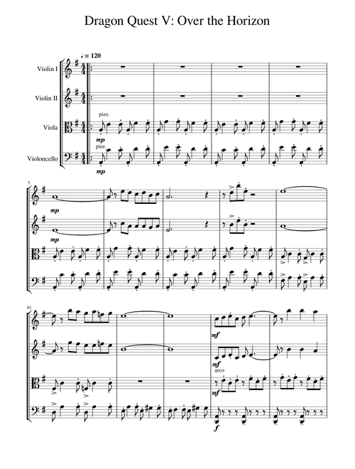 Dragon Quest V (5): Over the Horizon (Main Overworld Theme) for String Quartet