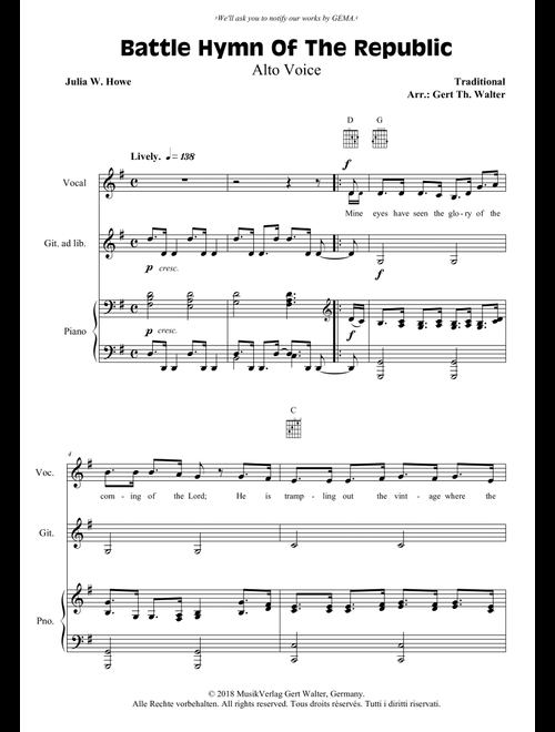 Battle Hymn Of The Republic (Arr. Gert Th. Walter) - American Traditional (Vocal Solo)