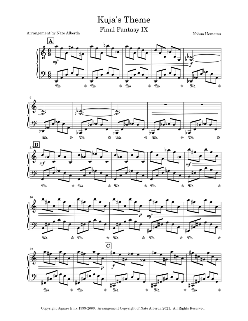 楽譜　FINAL FANTASY IX /FD付き Final Fantasy IX - Kuja's Theme – Nobuo Uematsu Sheet Music