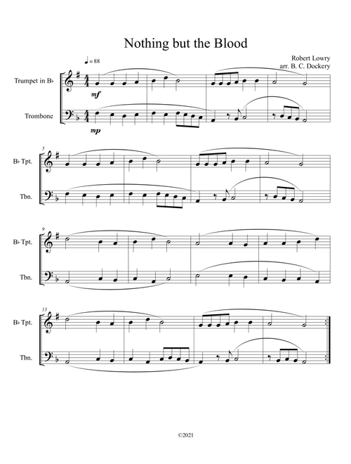 Nothing but the Blood (trumpet and trombone duet) (Arr. B. C. Dockery) - Robert Lowry (Instrumental Duet)