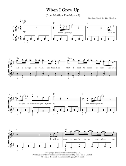 When I Grow Up (From 'Matilda The Musical') - Tim Minchin (Piano Vocal)