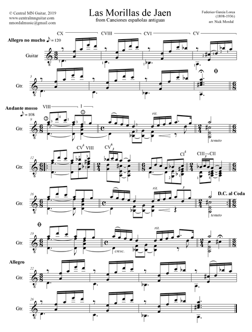 Las Morillas de Jaen - Canciones españolas antiguas (Arr. Nick Mordal) - Federico Garcia Lorca (Solo Guitar)