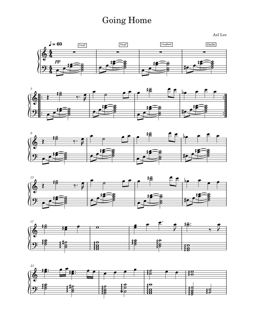 Going Home – Axl Lee Sheet Music for Piano (Solo) easy | MuseScore.com