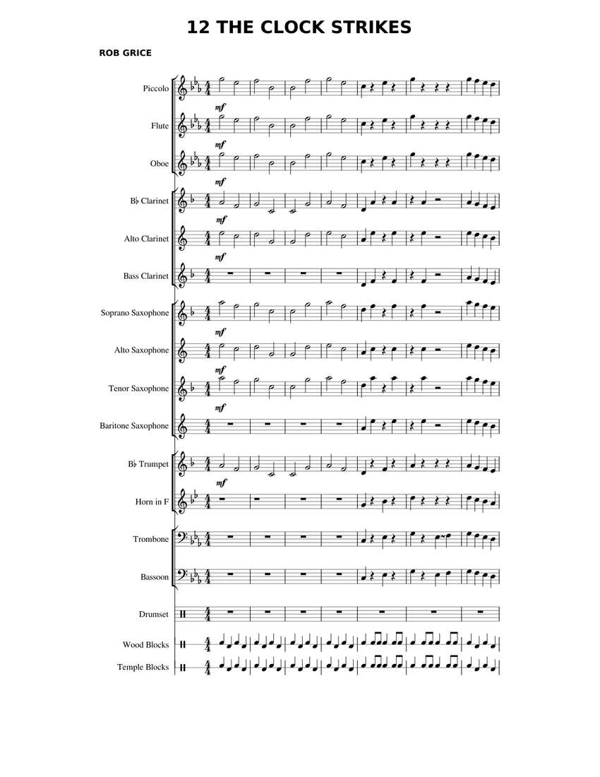 12 THE CLOCK STRIKES Sheet music for Trombone, Flute piccolo, Flute