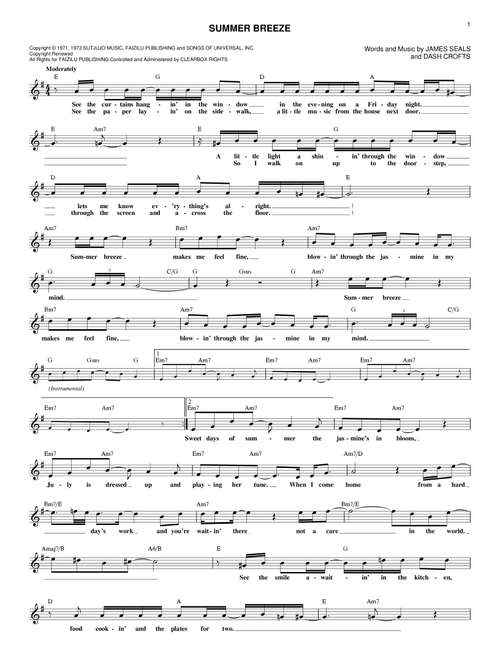 Summer Breeze - Seals & Crofts (Lead Sheet - Fake Book)