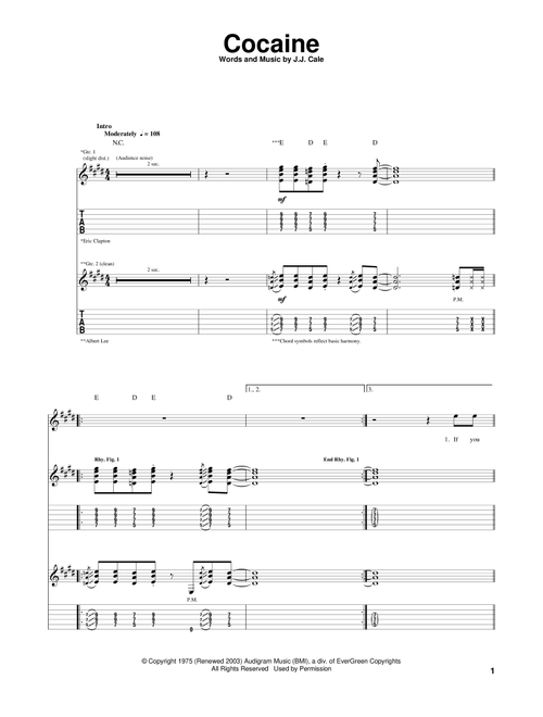Cocaine - Eric Clapton (Guitar Tab)