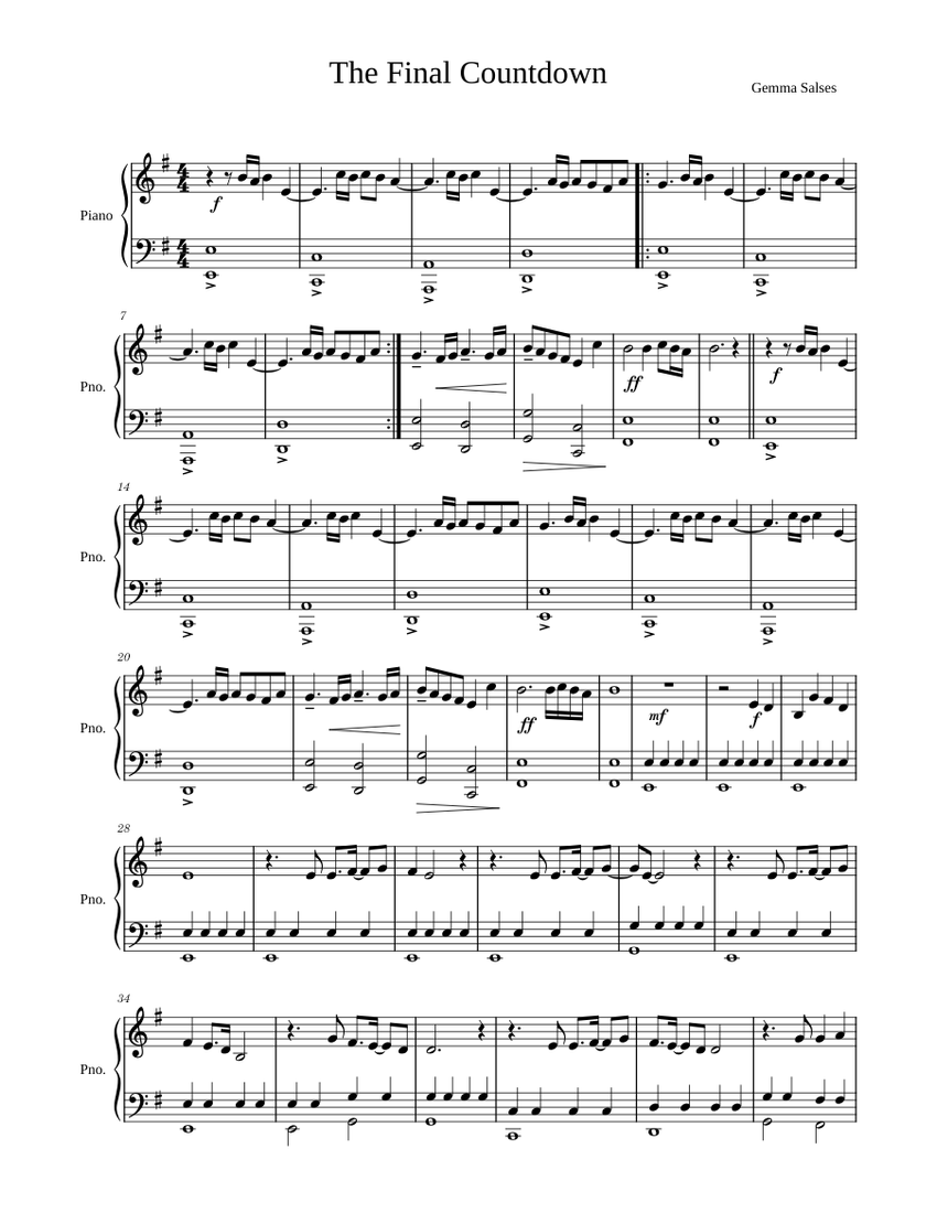 The Final Countdown Sheet Music for Piano (Solo) easy | MuseScore.com