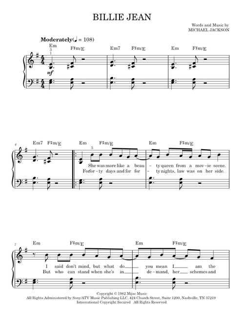 Billie jean - Michael Jackson (Easy Piano)