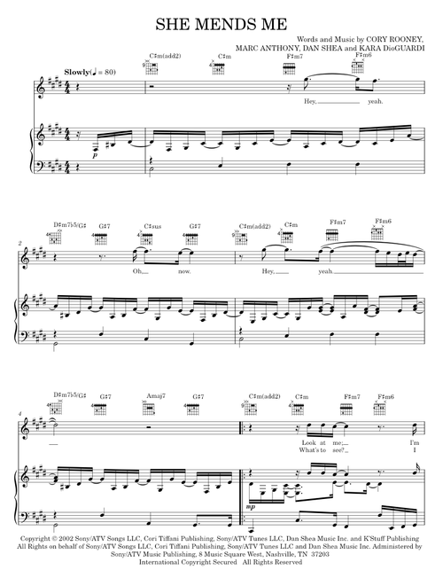 She Mends Me - Kara DioGuardi, Marc Anthony (Piano-Vocal-Guitar)