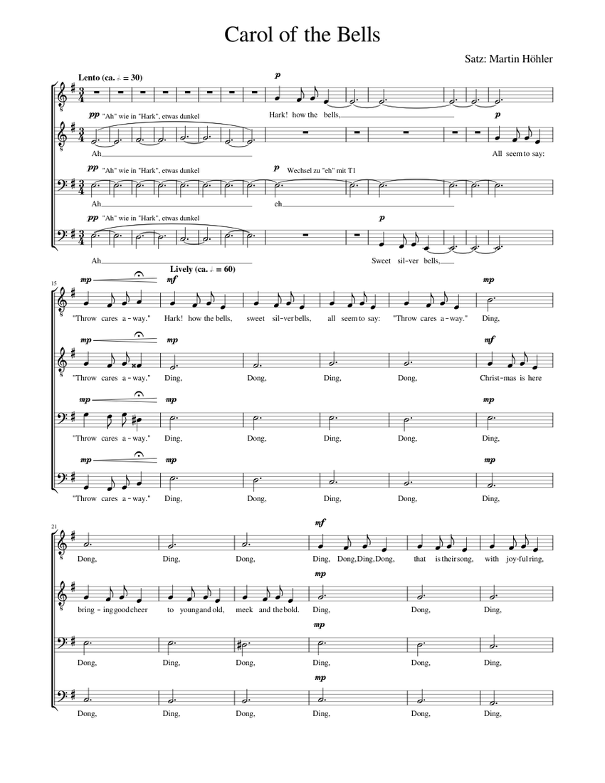 Carol of the Bells Sheet Music for Tenor, Bass voice (Men’s Choir ...