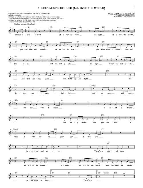 There's A Kind Of Hush (All Over The World) - Herman's Hermits (Lead Sheet - Fake Book)