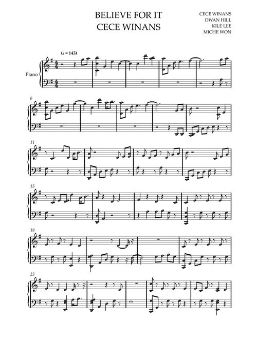 Believe For It (Arr. by ezequiel) - CeCe Winans (Piano Solo)