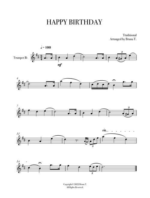 Happy Birthday (Trumpet) (Arr. Bruna T.) - Traditional (Trumpet Solo)