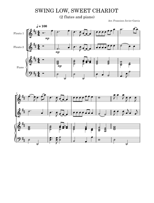 Swing low, sweet chariot – Misc Traditional Swing low swing charriot (2 flutes and piano)