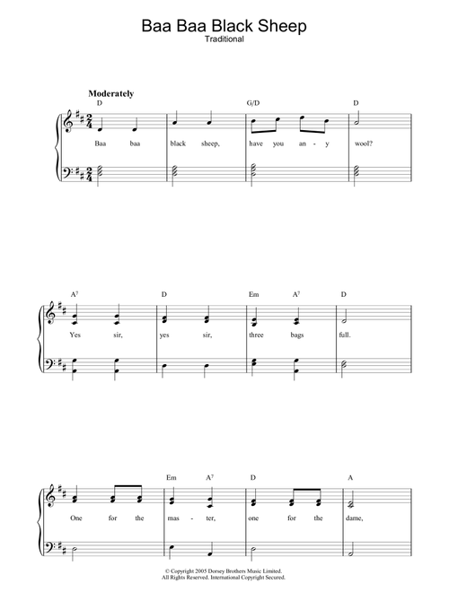 Baa Baa Black Sheep - Traditional (Piano-Vocal-Guitar (Piano Accompaniment))