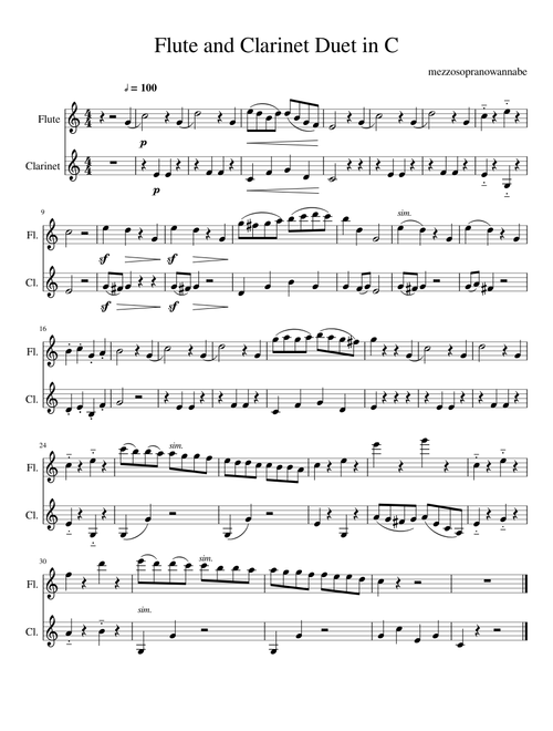 Flute and Clarinet Duet in C
