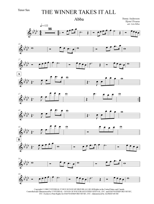 The Winner Takes It All (Arr. Leo Silva) - ABBA (Tenor Sax Solo)
