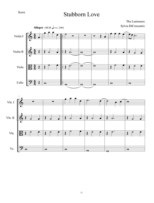 Stubborn Love (Arr. Sylvia DiCrescentis) - The Lumineers (String Quartet)