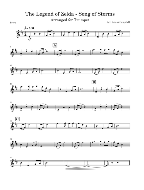 The Legend of Zelda - Song of Storms, Arr. for Trumpet