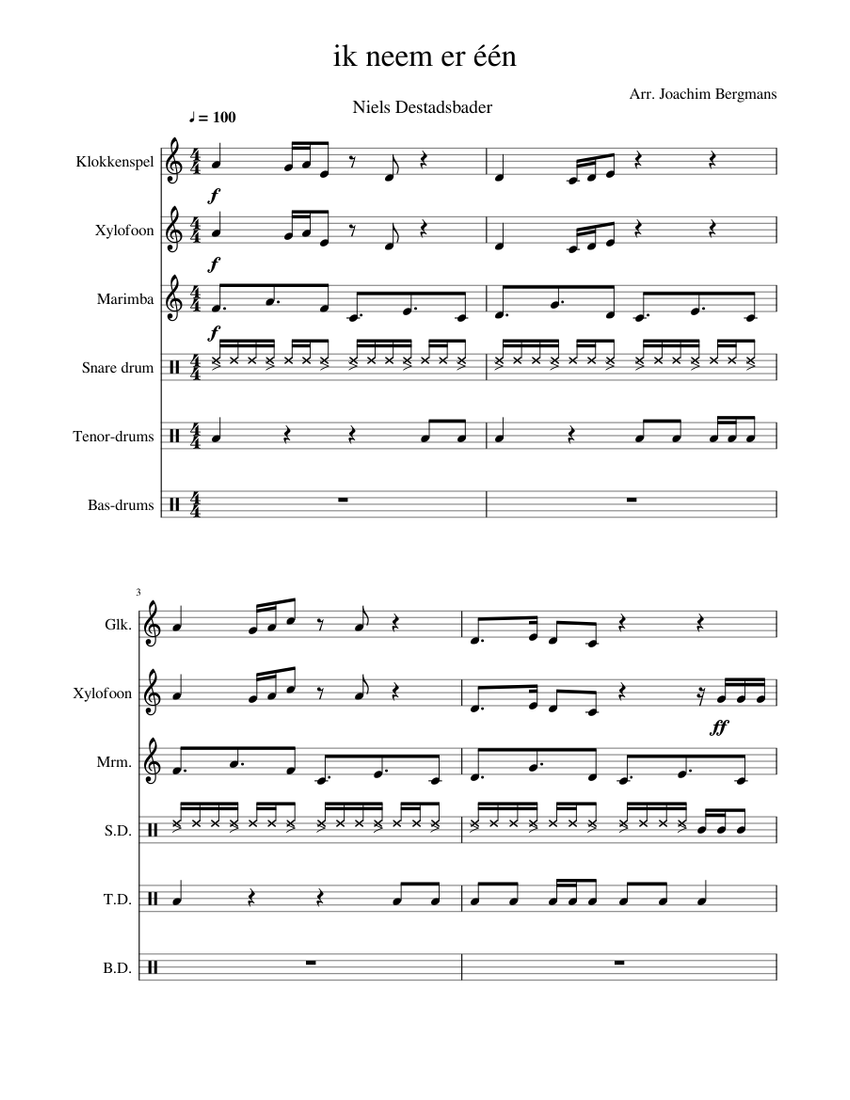 Ik neem er één niels destadsbader Sheet music for Glockenspiel, Snare