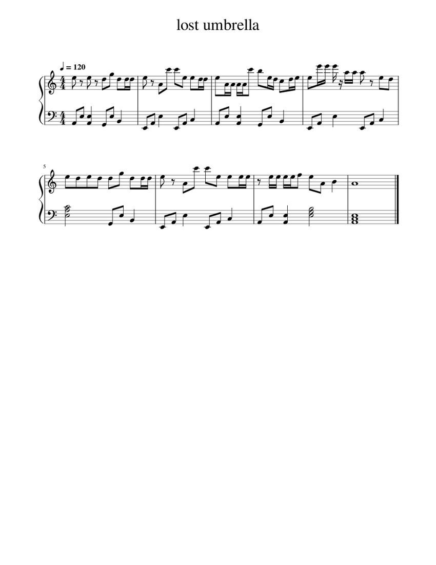Lost Umbrella inabakumori lost umbrella Sheet music for Piano (Solo