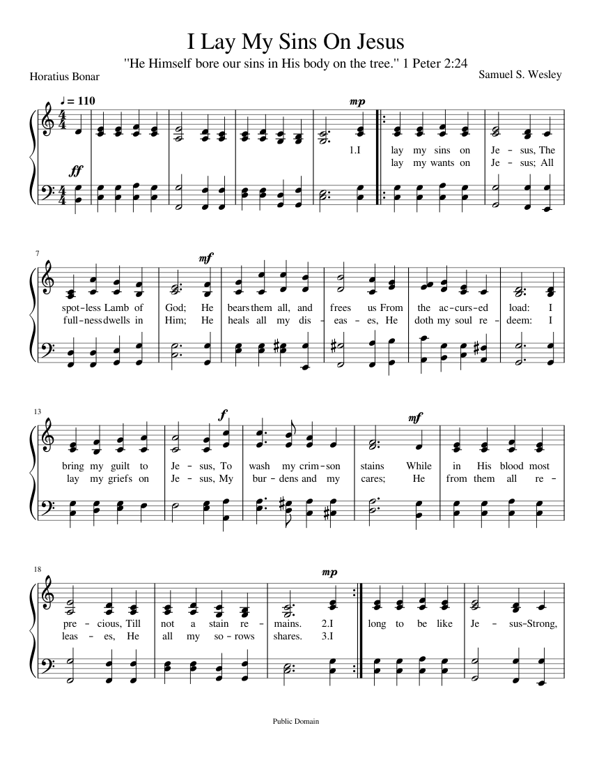 I Lay My Sins On Jesus Sheet Music for Piano (SATB) easy