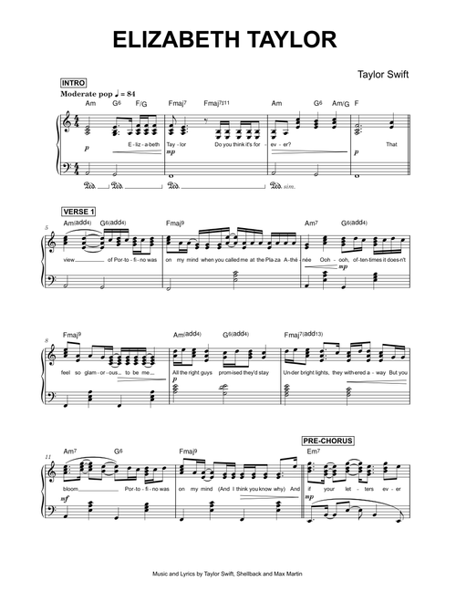 Elizabeth Taylor - Taylor Swift (Piano)