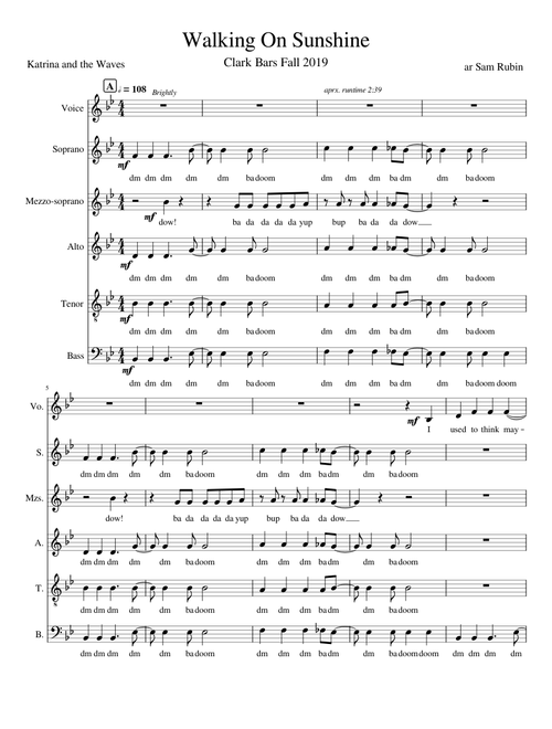 Walking On Sunshine- Katrina and the Waves (SSATB A Capella)