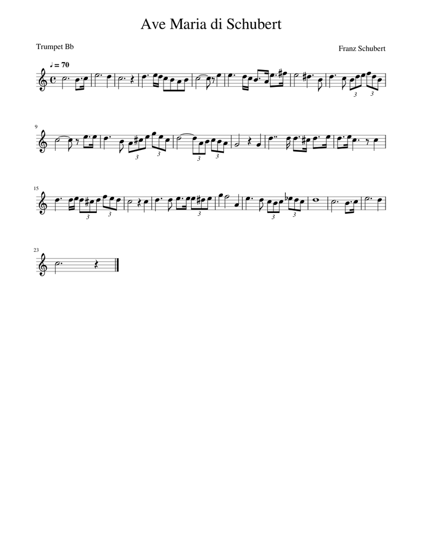 Ave Maria di Schubert Sheet Music for Trumpet in b-flat (Solo ...