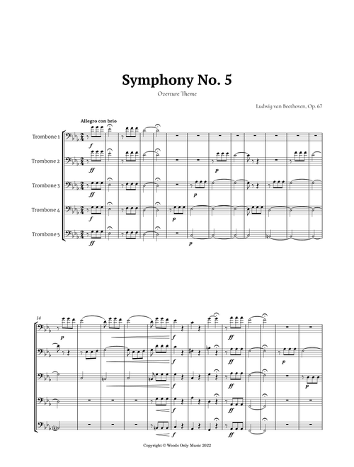 Symphony No. 5 by Beethoven for Trombone Quintet (Arr. Ander) (Brass Ensemble)