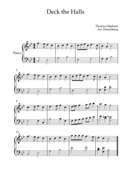 Deck The Halls - Christmas songs for Piano with notes (Arr. Heisenberg) - Thomas Oliphant (Easy Piano)