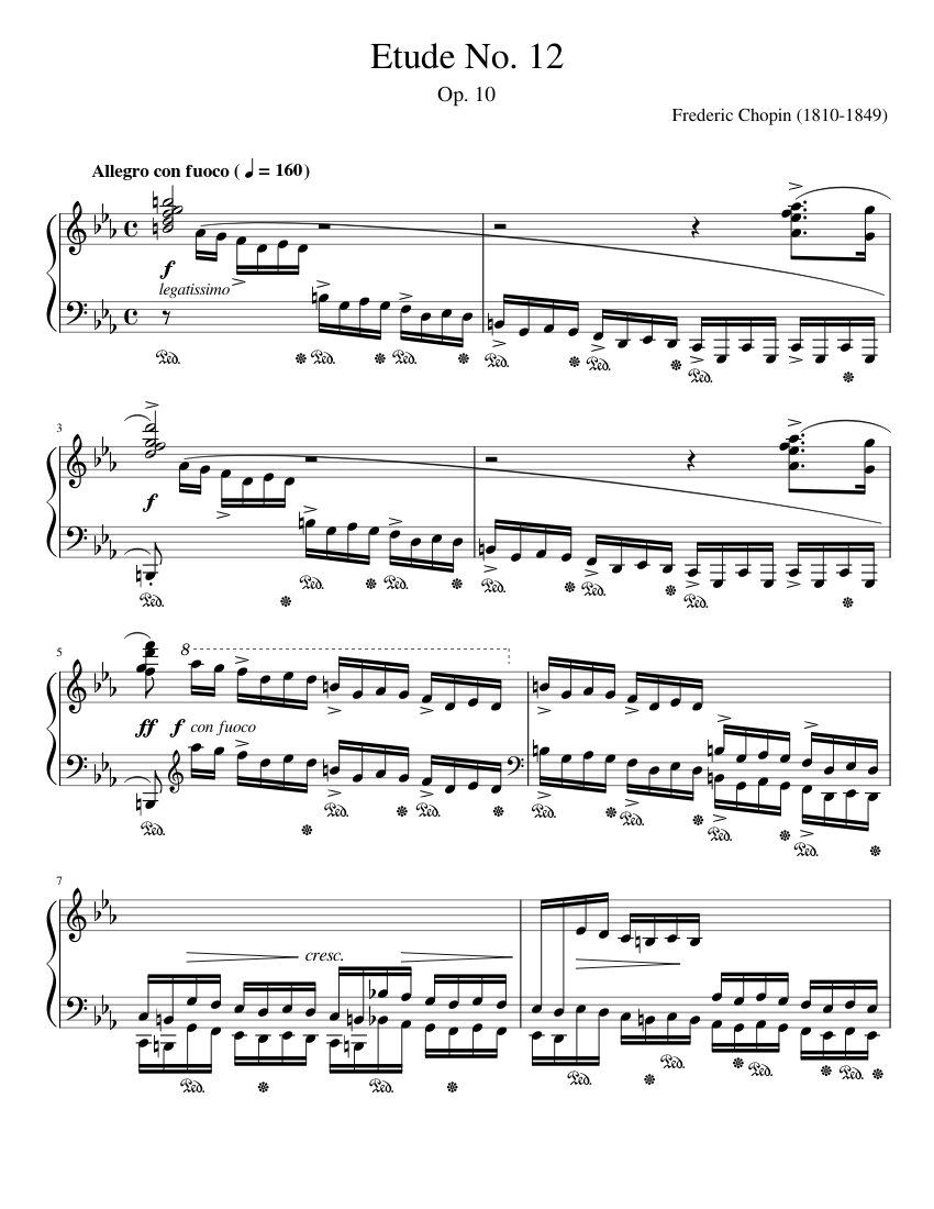 Etude Op. 10 No. 12 Frederic Chopin Sheet music for Piano Solo Musescore