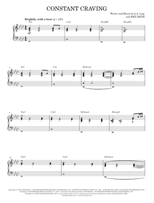 Constant Craving - k.d. lang (Piano-Vocal-Guitar)