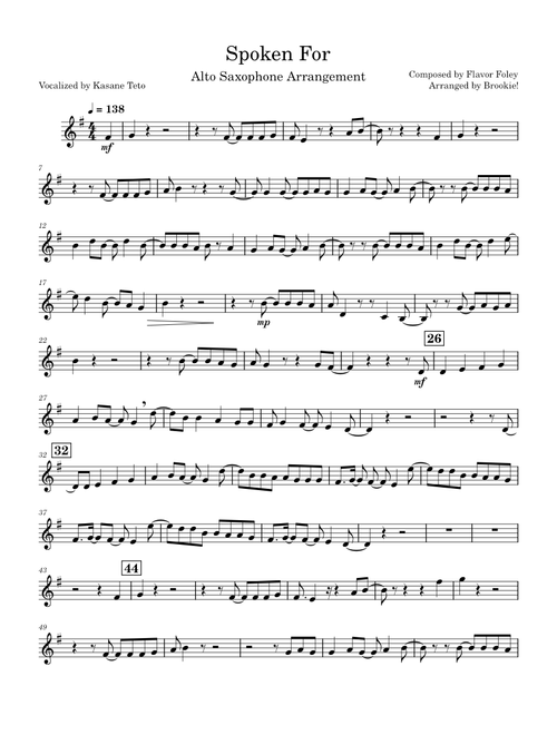 Spoken For – Flavor Foley (Alto Saxophone Arrangement)