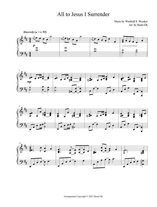 All to Jesus I Surrender (Hymn Arrangement for Advanced Solo Piano in "Father's Love") (Arr. Rumi Oh) - Winfield S. Weeden (Piano Solo)