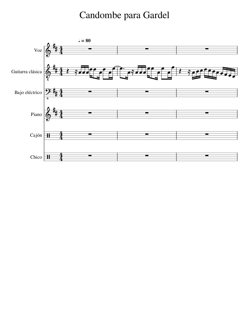 Candombe para Gardel Sheet Music with Chords for Piano, Vocals, Guitar ...