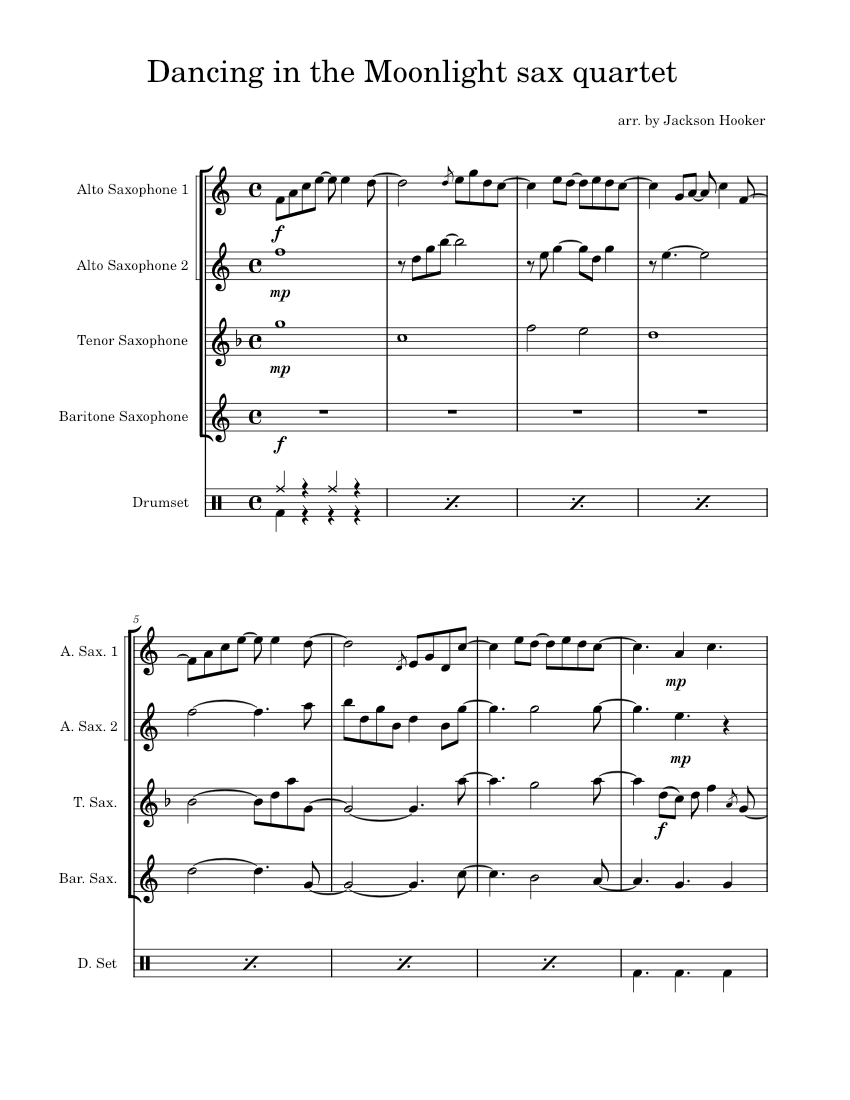 Dancing_in_the_Moonlight_sax_quartet Jackson Hooker Sheet music for