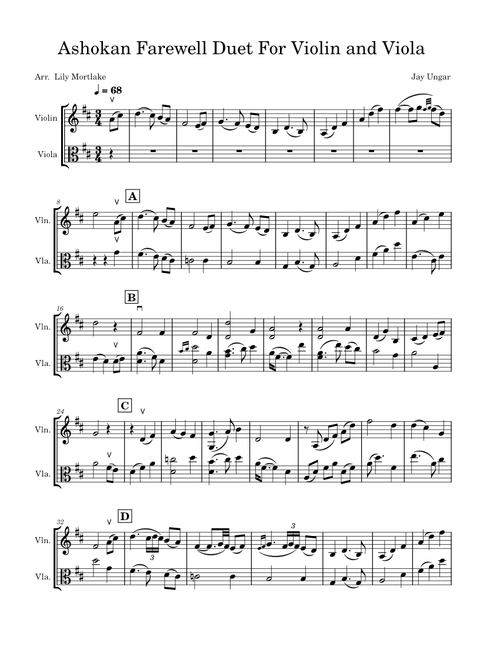 Ashokan Farewell Duet for Violin and Viola