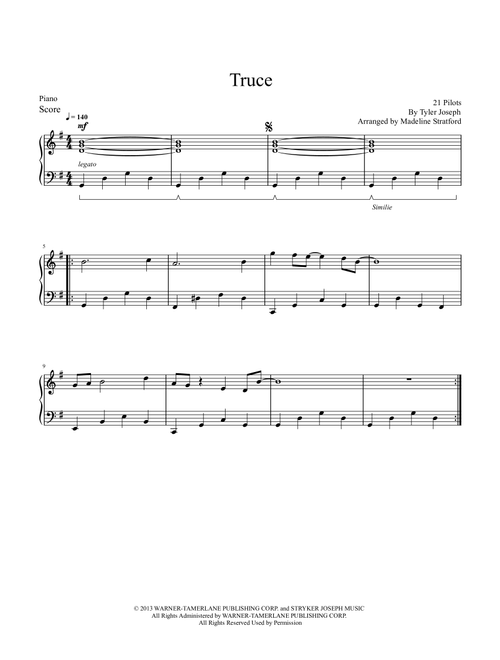 Truce (Arr. Madeline J Stratford) - Twenty One Pilots (Easy Piano)
