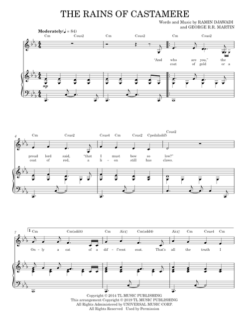 The Rains Of Castamere (from Game of Thrones) - Serj Tankian (Piano-Vocal-Guitar)