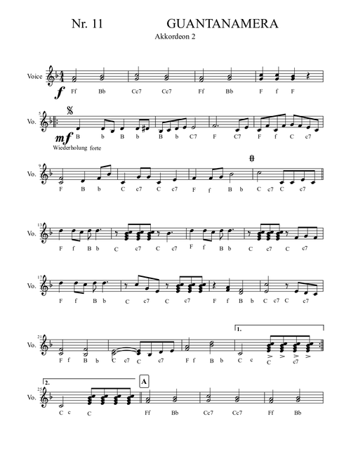Guantanamera 2. Stimme für Akkordeon