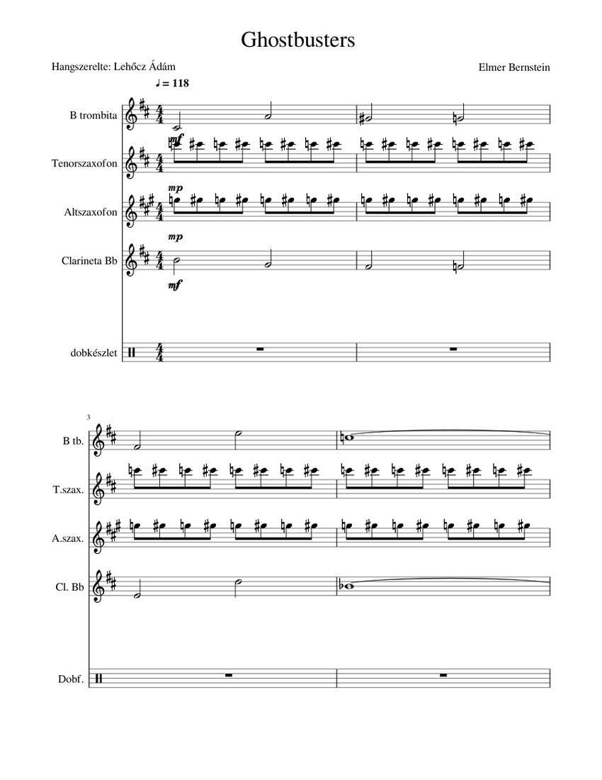 Ghostbusters 4 Sheet music for in bflat, Saxophone alto