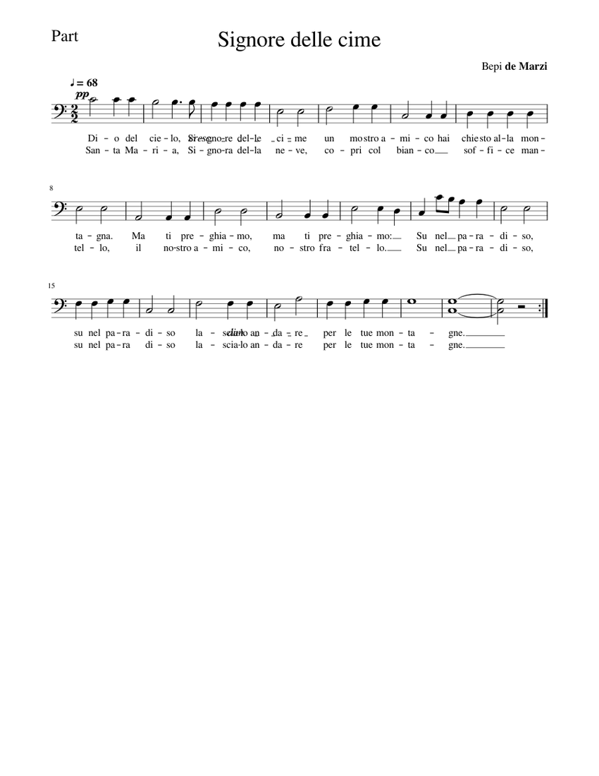 Signore Delle Cime Sheet Music For Bass Voice Solo Musescore