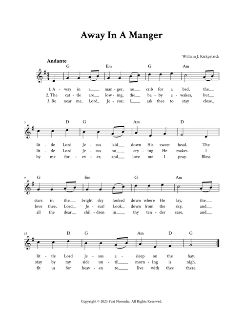 Away In A Manger - Lead Sheet (G Major) (Arr. Yuri Noronha) - William J. Kirkpatrick (Lead Sheet - Fake Book)