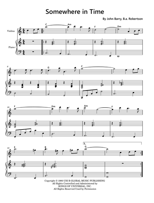 Somewhere In Time (Arr. Funtom) - John Barry (Violin and Piano)