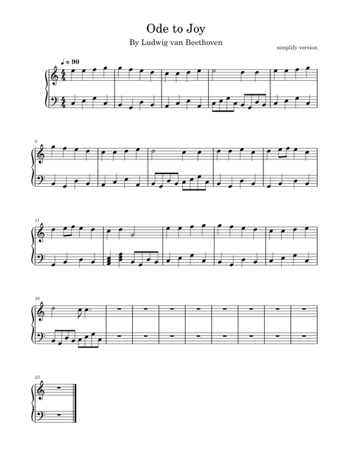 Ode to Joy - Easy Piano C Major – Ludwig Van Beethoven
